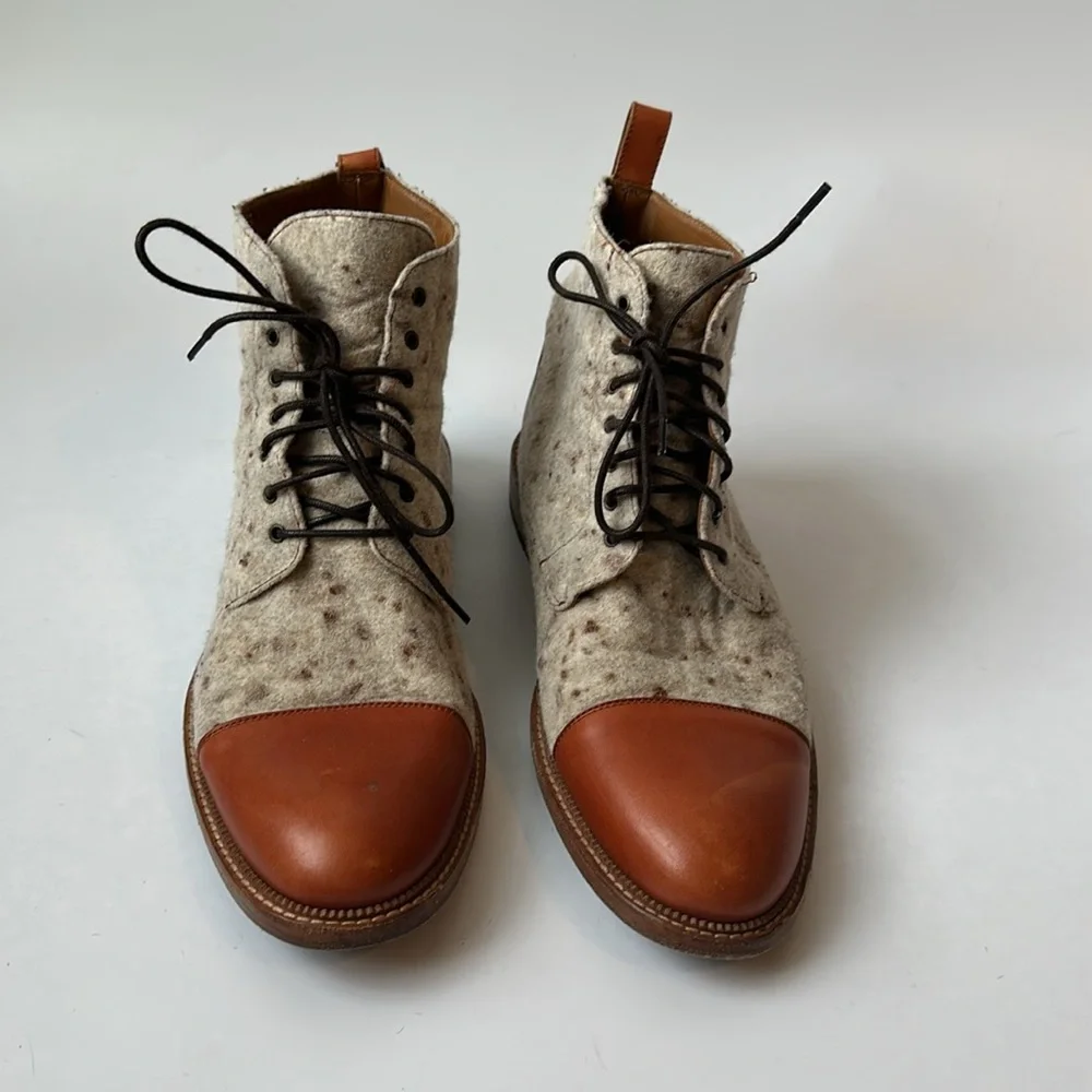 Taft Two-Tone Brown and Cream Wool Cap-Toe Boots